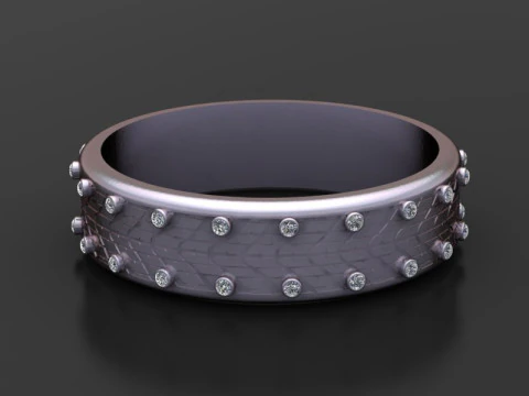 Diamond-Studded Gold Band Ring 3D Print Model