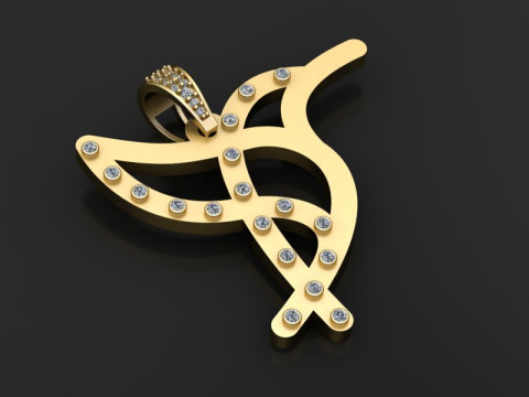 Diamond-Accented Abstract Gold Pendant 3D Принт Модель