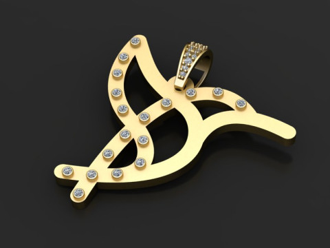 Diamond-Accented Abstract Gold Pendant Modello di stampa 3D