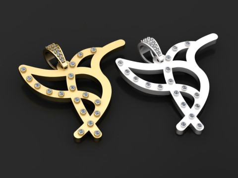 Diamond-Accented Abstract Gold Pendant Modello di stampa 3D