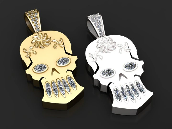 Diamond Skull Pendant 3D Print Model .c4d .max .obj .3ds .fbx .stl .blend 