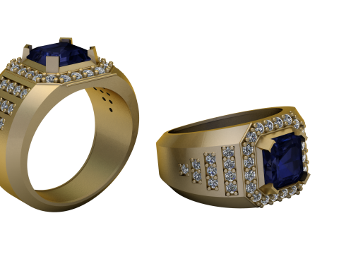 Diamond Mens Gold Ring 3D Print Model