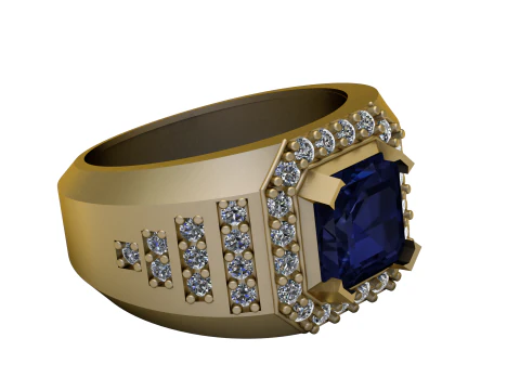 Diamond Mens Gold Ring 3D Print Model