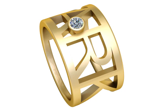 Custom Initial Gold Ring 3D Print Model