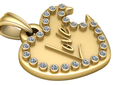 Diamond Love Heart Pendant 3D Print Model
