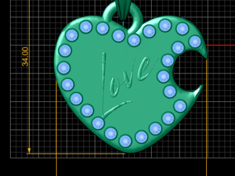Diamond Love Heart Pendant 3D Print Model