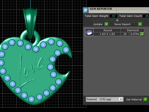 Diamond Love Heart Pendant 3D Print Model