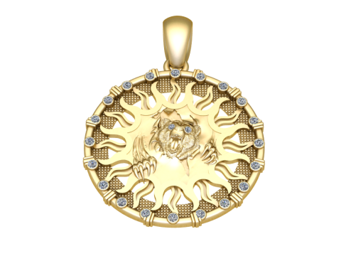 Roaring Bear Sunburst Pendant 3D Model