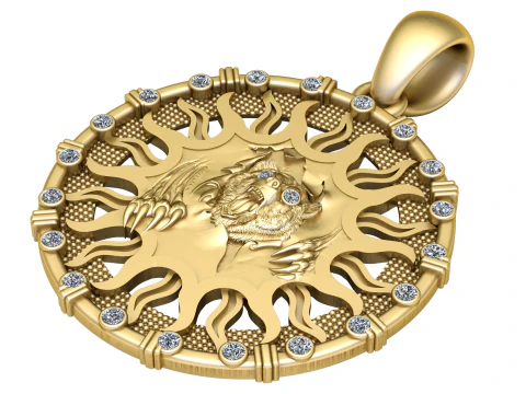 Roaring Bear Sunburst Pendant 3D Model