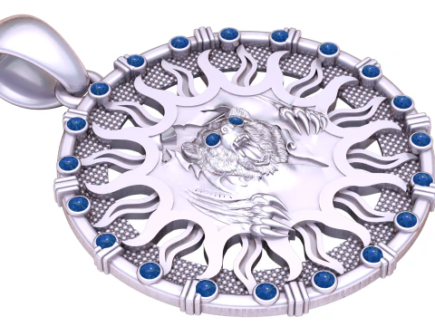 Roaring Bear Sunburst Pendant 3D Model