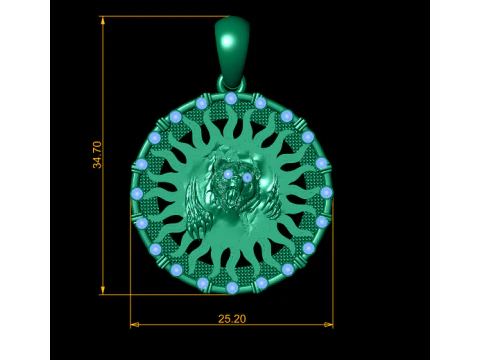 Roaring Bear Sunburst Pendant 3D Model