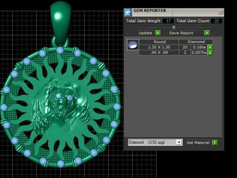Roaring Bear Sunburst Pendant 3D Model
