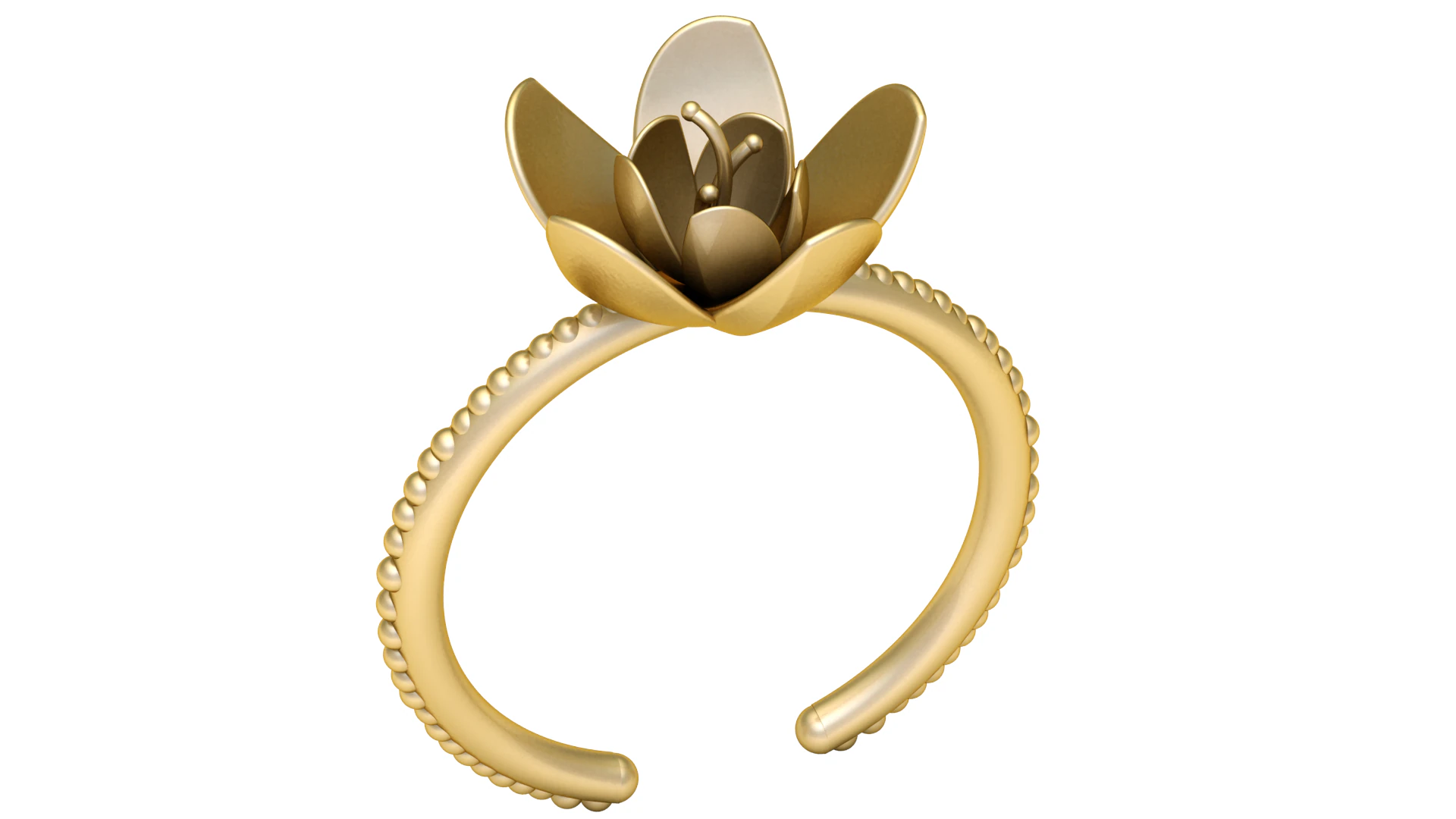 Golden Lotus Bloom Ring 3D Model .c4d .max .obj .3ds .fbx .stl .blend 