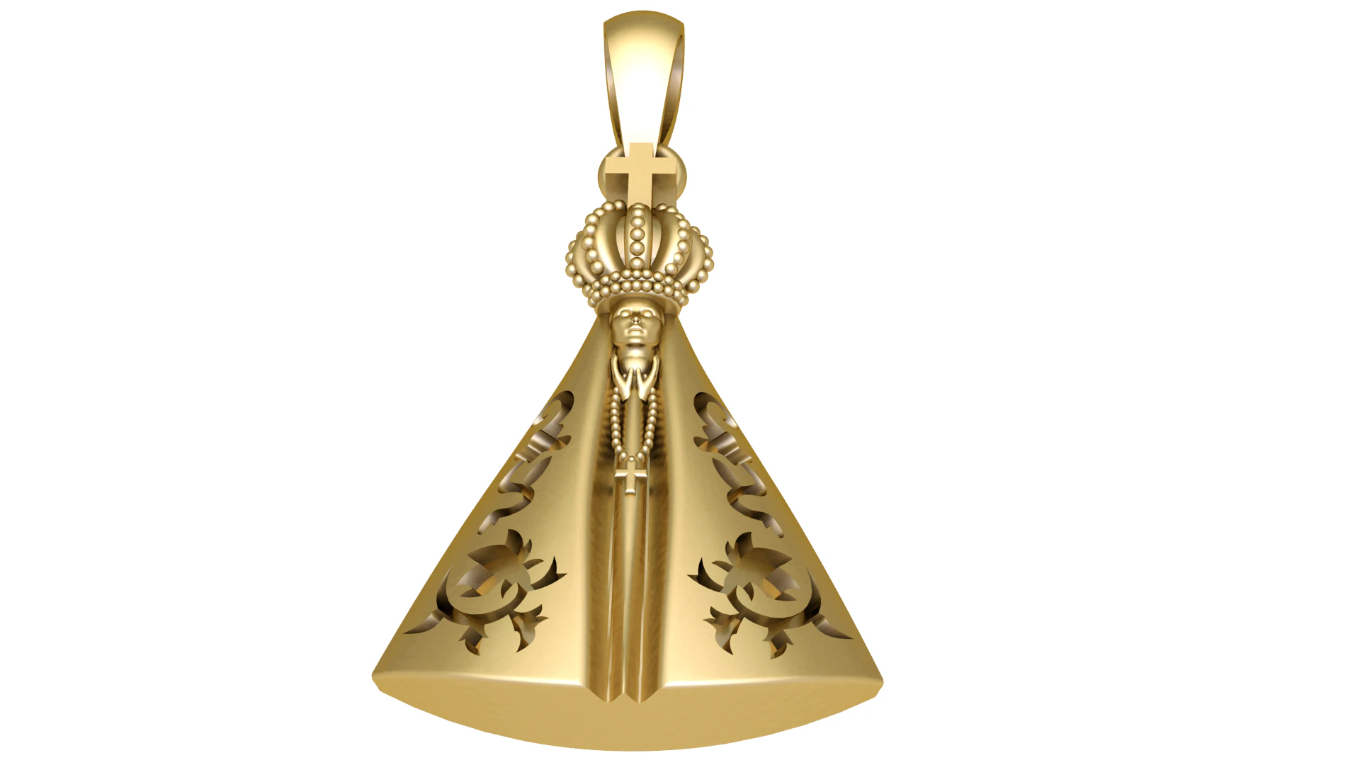 Golden Virgin Mary Crowned Pendant 3D Model .c4d .max .obj .3ds .fbx .stl .blend 