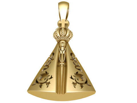 Golden Virgin Mary Crowned Pendant 3D Model