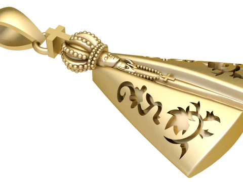 Golden Virgin Mary Crowned Pendant 3D Model