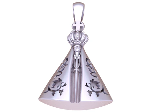 Golden Virgin Mary Crowned Pendant 3D Model