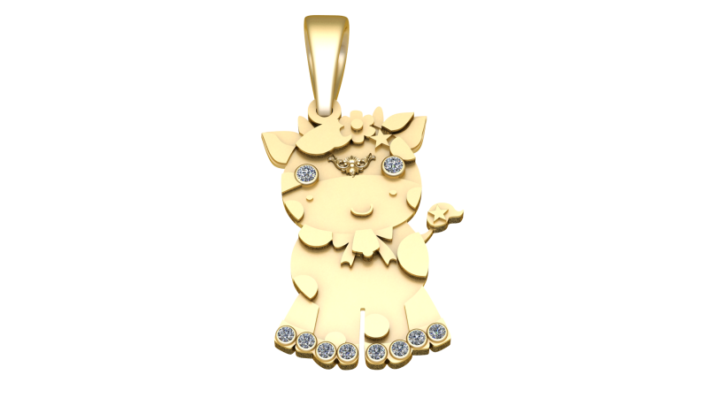 Goldener Cartoon-Kuh-Anhänger 3D Modell .c4d .max .obj .3ds .fbx .stl .blend 