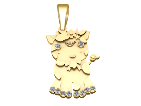 Golden Cartoon Cow Pendant 3D Model