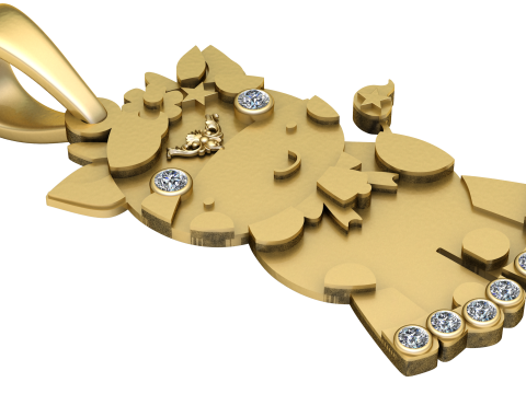 Goldener Cartoon-Kuh-Anhänger 3D Modell