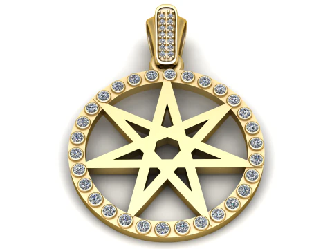 ラウンド ゴールド スター ペンダント 3D 印刷可能モデル 3Dプリントモデル