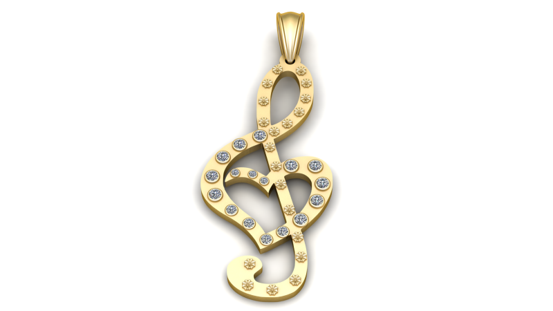 Treble Clef Heart Pendant 3D PRINTABLE MODEL 3Dプリントモデル .c4d .max .obj .3ds .fbx .stl .blend