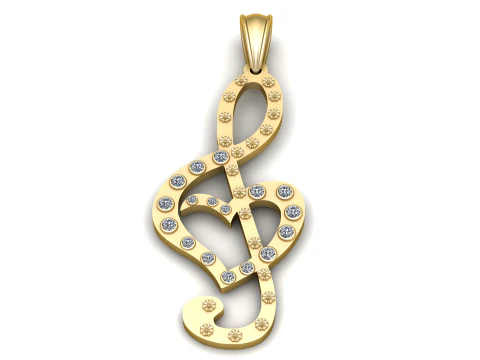 高音谱号心形吊坠 3D 可打印模型 3D 打印模型