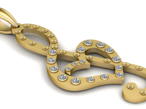 Treble Clef Heart Pendant 3D PRINTABLE MODEL 3Dプリントモデル