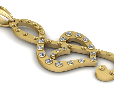 Treble Clef Heart Pendant 3D PRINTABLE MODEL 3D Print Model