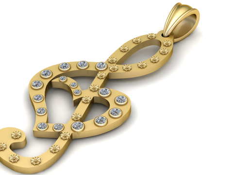 Treble Clef Heart Pendant 3D PRINTABLE MODEL 3Dプリントモデル
