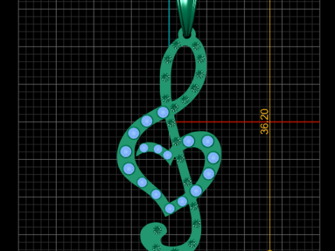 Treble Clef Heart Pendant 3D PRINTABLE MODEL 3Dプリントモデル