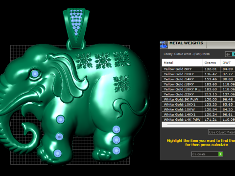 ELEPHANT GOLD PENDANT 3D PRINATBLE MODEL 3D 打印模型