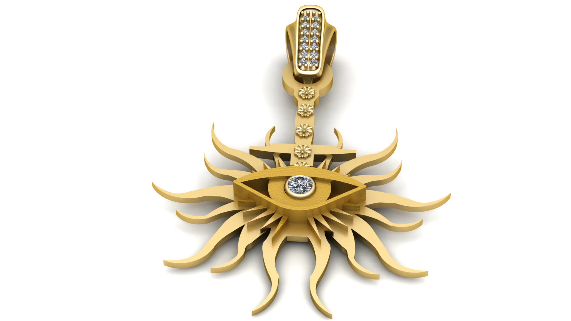 Golden Eye Sunburst PENDANT 3D GOLDPRINTABEL MODEL 3D Print Model .c4d .max .obj .3ds .fbx .stl .blend 