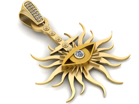 Golden Eye Sunburst PENDANT 3D GOLDPRINTABEL MODEL Model do druku 3D