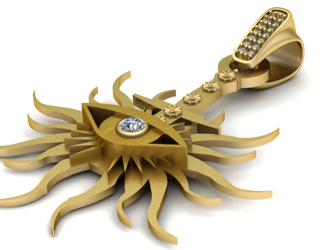Golden Eye Sunburst PENDANT 3D GOLDPRINTABEL MODEL Model do druku 3D