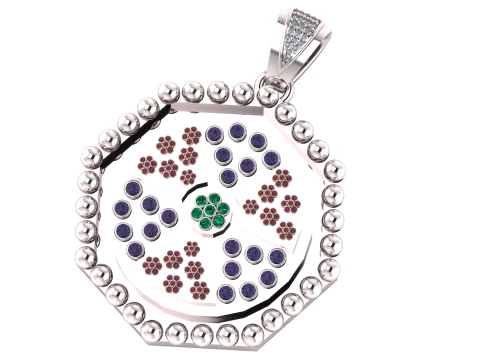 Royal Mandala Gem Pendant 3D Model