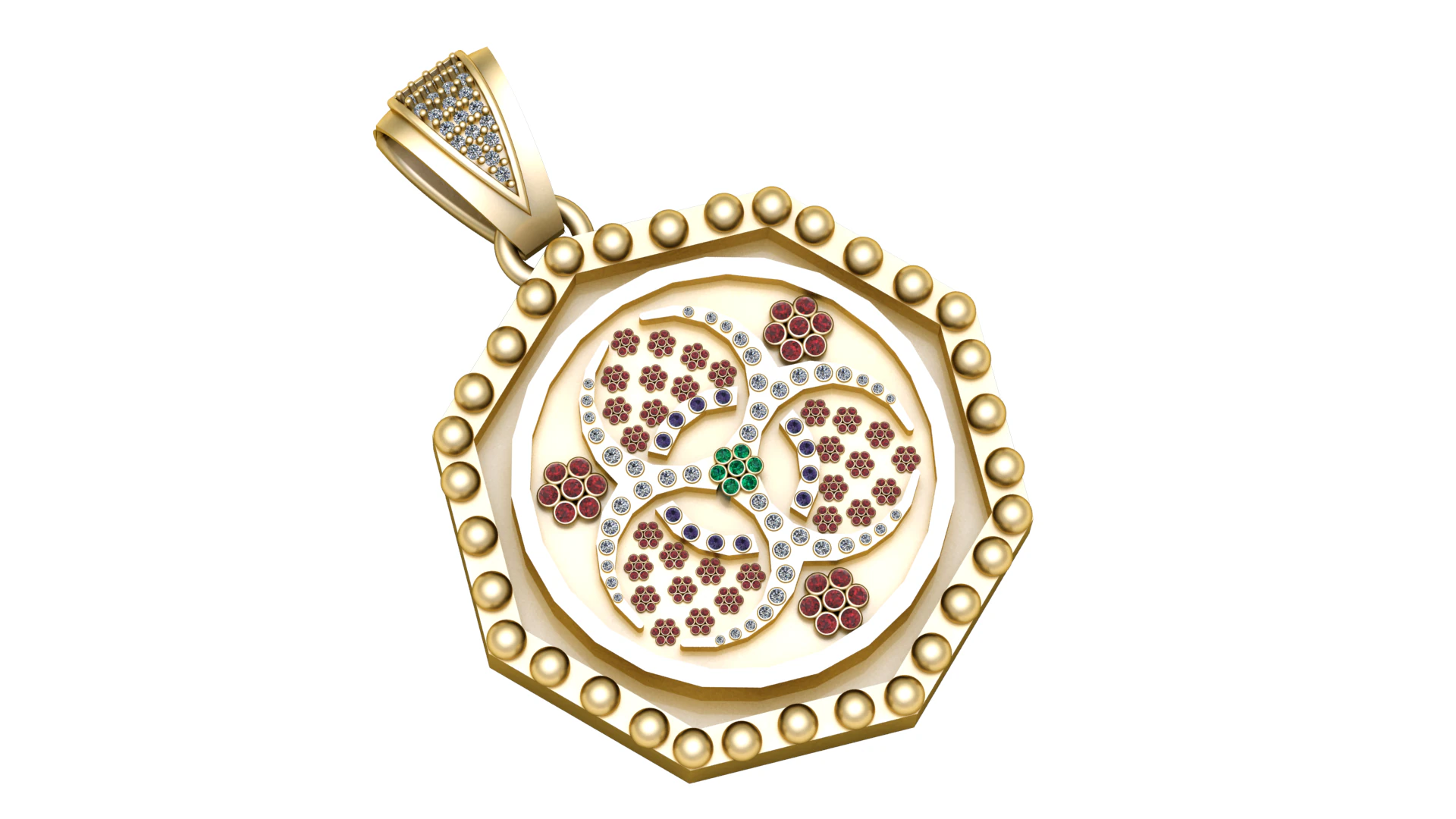 Floral Harmony Medallion Pendant 3D Model .c4d .max .obj .3ds .fbx .stl .blend