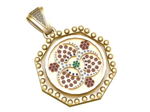 Pingente Medalh&atilde;o Harmonia Floral Modelo 3D