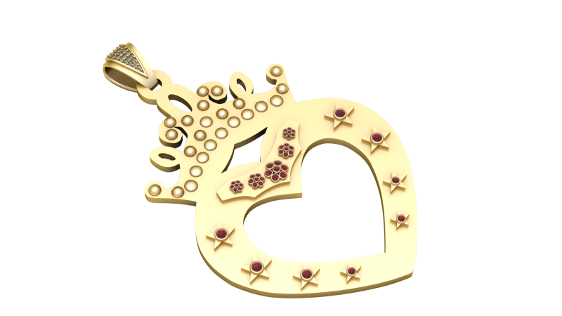 Crowned Heart Royal Pendant 3D Model .c4d .max .obj .3ds .fbx .stl .blend