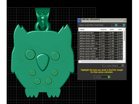 OWL GOLD Pendant 3D printable MODEL 3D Print Model