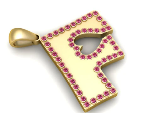 F 字母金色吊坠 3D 可打印模型 3D 打印模型