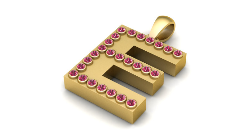 E ALPHABETS GOLD PENDANT 3D PRINTABLE MODEL 3Dプリントモデル .c4d .max .obj .3ds .fbx .stl .blend 