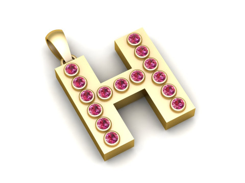 H ALPHABETS GOLD PENDANT 3D PRINTABLE MODEL 3D 打印模型