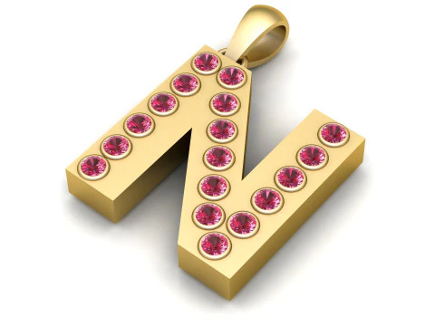 N ALFABETO PINGENTE DE OURO 3D IMPRIM&iacute;VEL MODELO Modelo de Impressão 3D