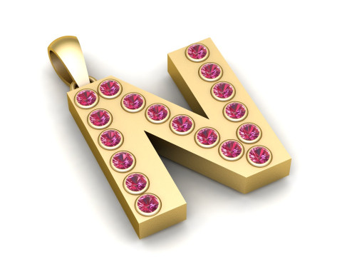 N ALPHABETS GOLD PENDANT 3 D PRINTABLE MODEL Modello di stampa 3D