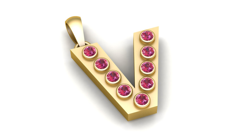 V ALPHABTES GOLD PENDANT 3D PRINTABLE MDOEL 3D Print Model .c4d .max .obj .3ds .fbx .stl .blend 