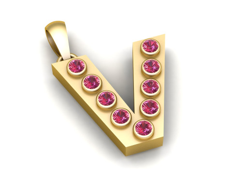 V ALPHABTES GOLD PENDANT 3D PRINTABLE MDOEL 3D Print Model