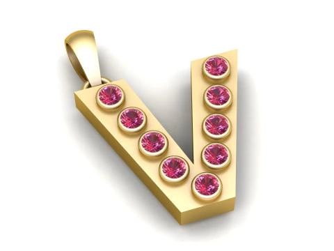 ЗОЛОТОЙ КУЛОН V АЛФАВИТ 3D МОДЕЛЬ ДЛЯ ПЕЧАТИ 3D Принт Модель