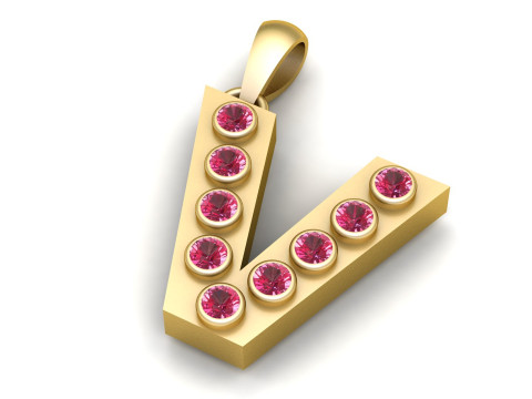 V ALPHABTES GOLD PENDANT 3D PRINTABLE MDOEL 3D Print Model