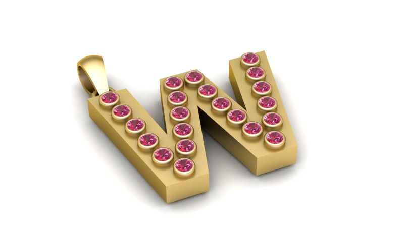 W ALPHABETS GOLD PENDANT 3D PRINTABLE MODLE 3Dプリントモデル .c4d .max .obj .3ds .fbx .stl .blend 